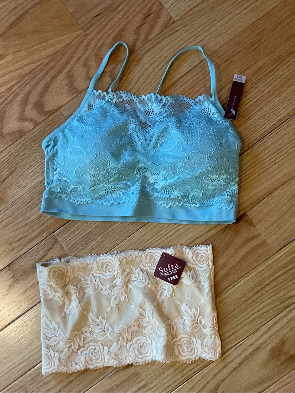 Sofra Lace Bralette & Bandeau Set teal Cream NWT free size Ptp 12-15” small